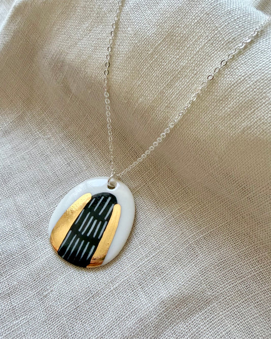 Black Abstract Necklace With Gold Lustre