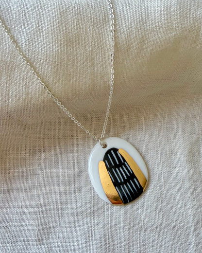 Black Abstract Necklace With Gold Lustre