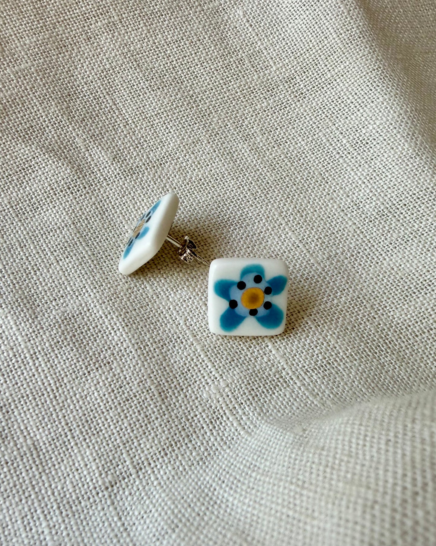 Flower Square Porcelain Earrings