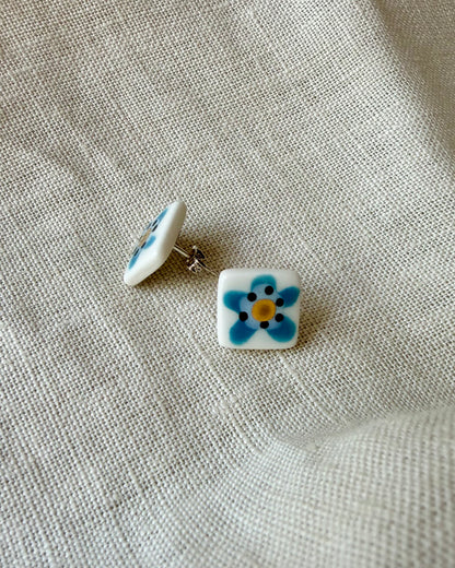Flower Square Porcelain Earrings