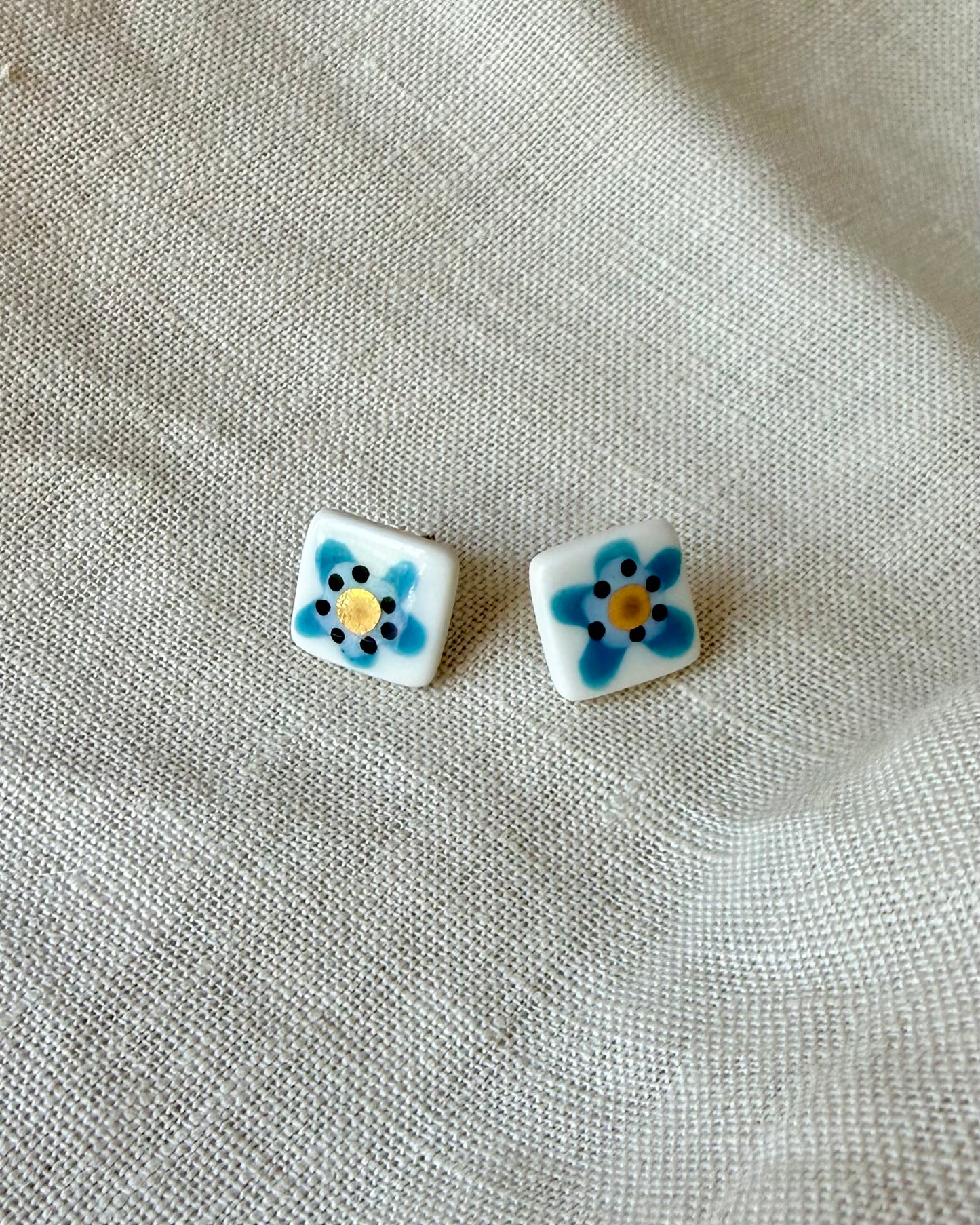 Flower Square Porcelain Earrings
