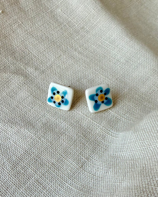 Flower Square Porcelain Earrings
