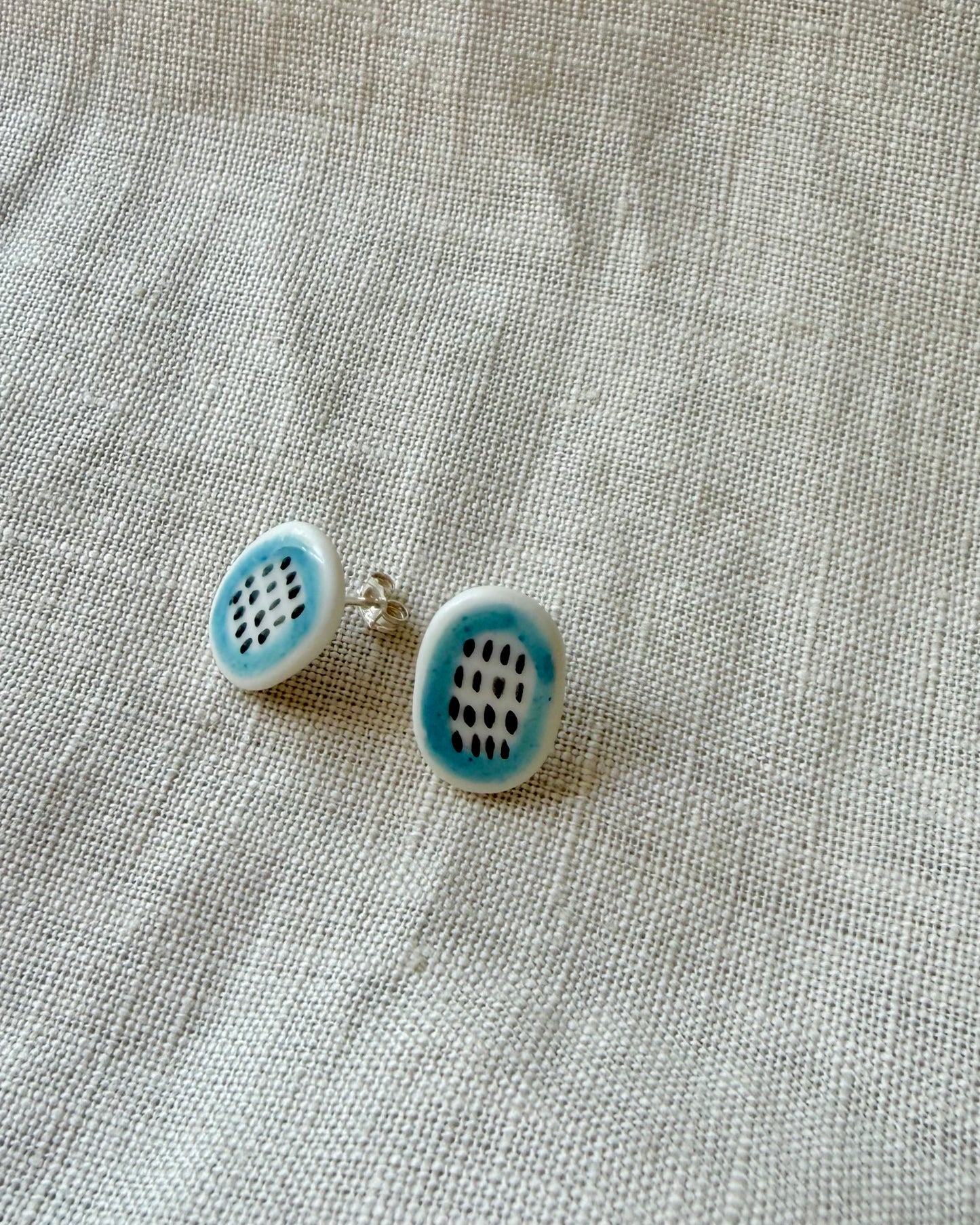 Oval Dashes Porcelain Earrings