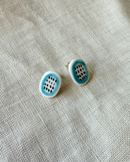 Oval Dashes Porcelain Earrings