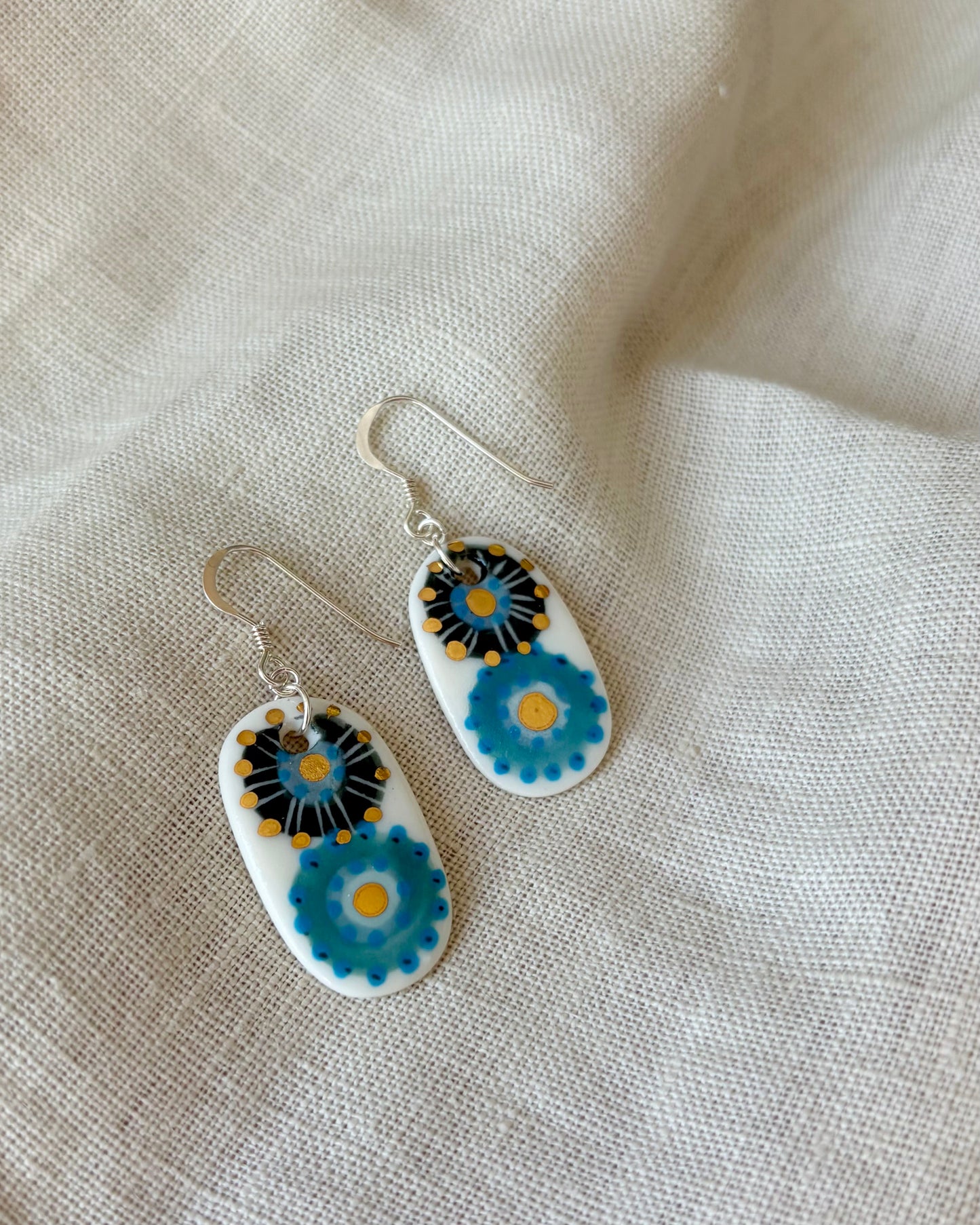 Two Flowers Porcelain Drop Earrings