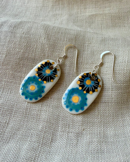 Two Flowers Porcelain Drop Earrings