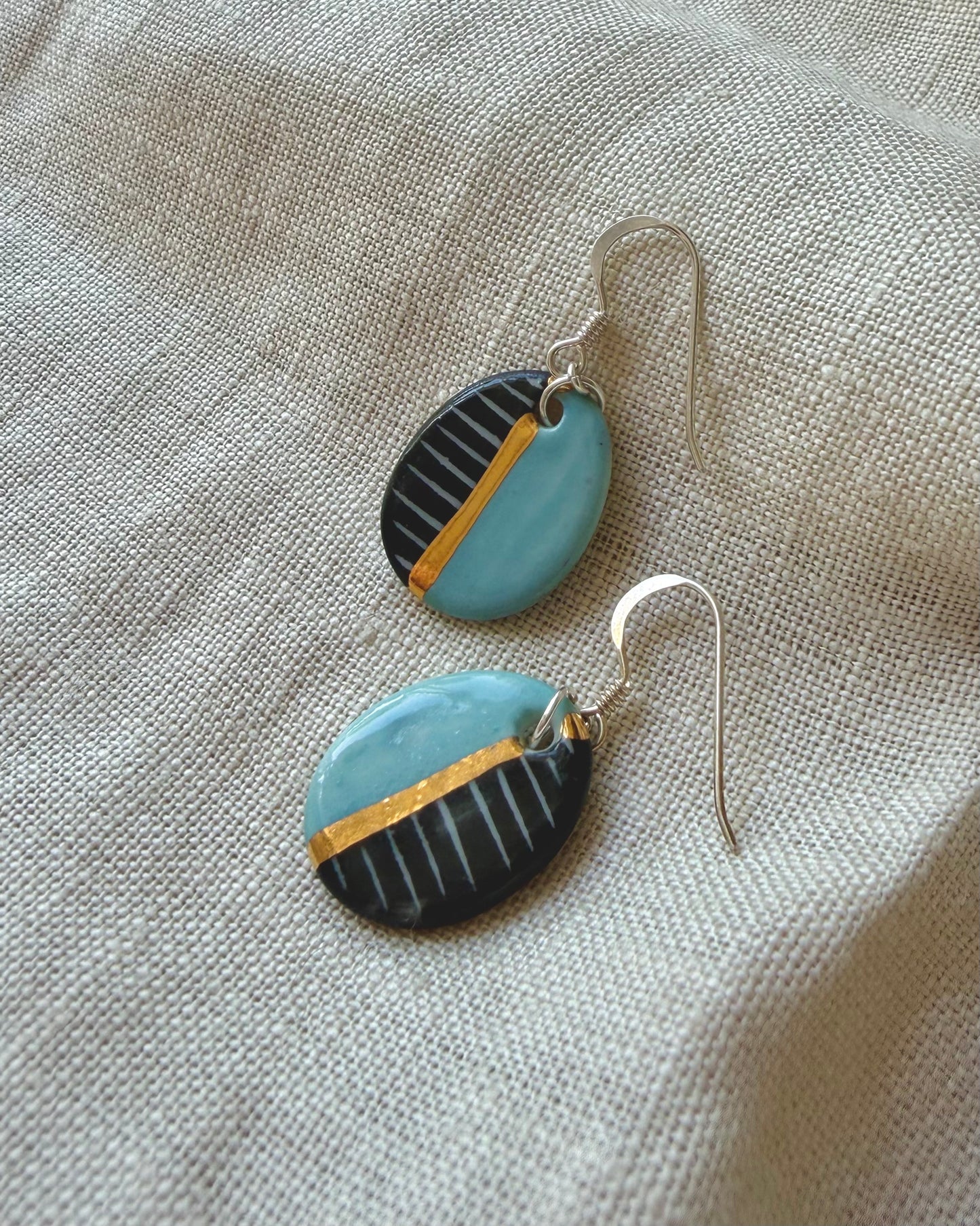 Blue & Gold Porcelain Drop Earrings