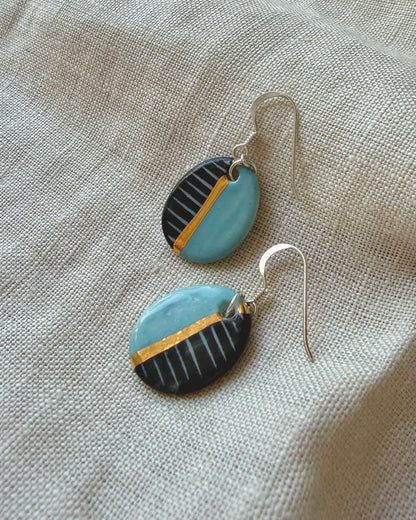 Blue & Gold Porcelain Drop Earrings