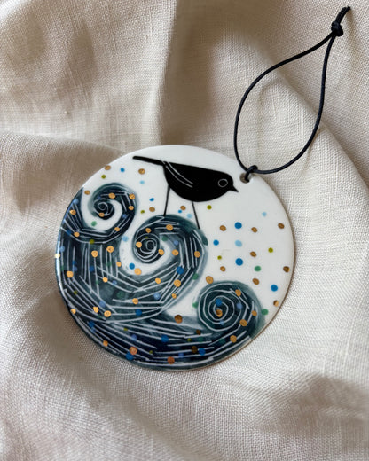 Bird On Waves Porcelain Wall Hanging
