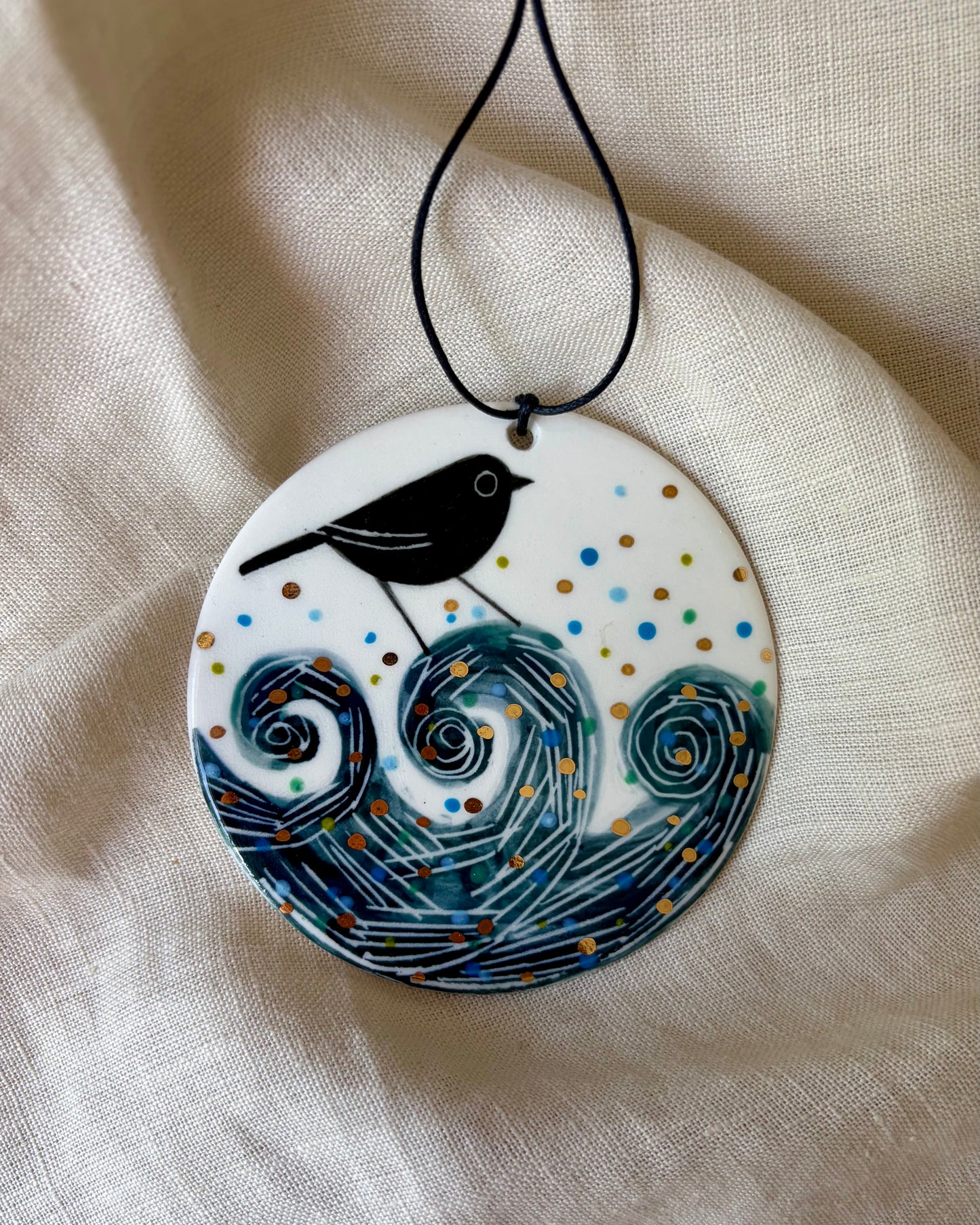 Bird On Waves Porcelain Wall Hanging