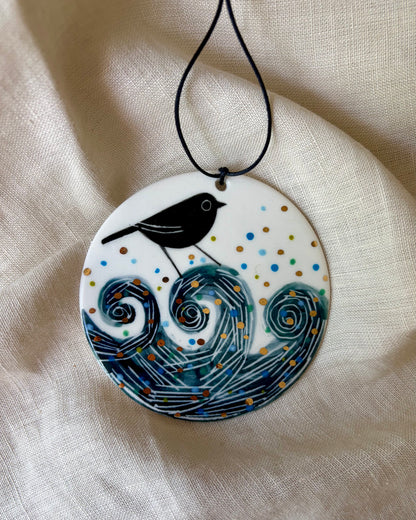 Bird On Waves Porcelain Wall Hanging