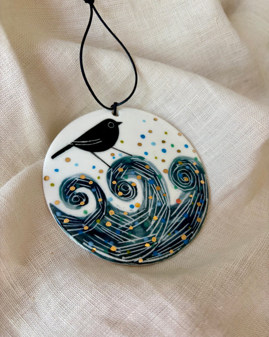 Bird On Waves Porcelain Wall Hanging