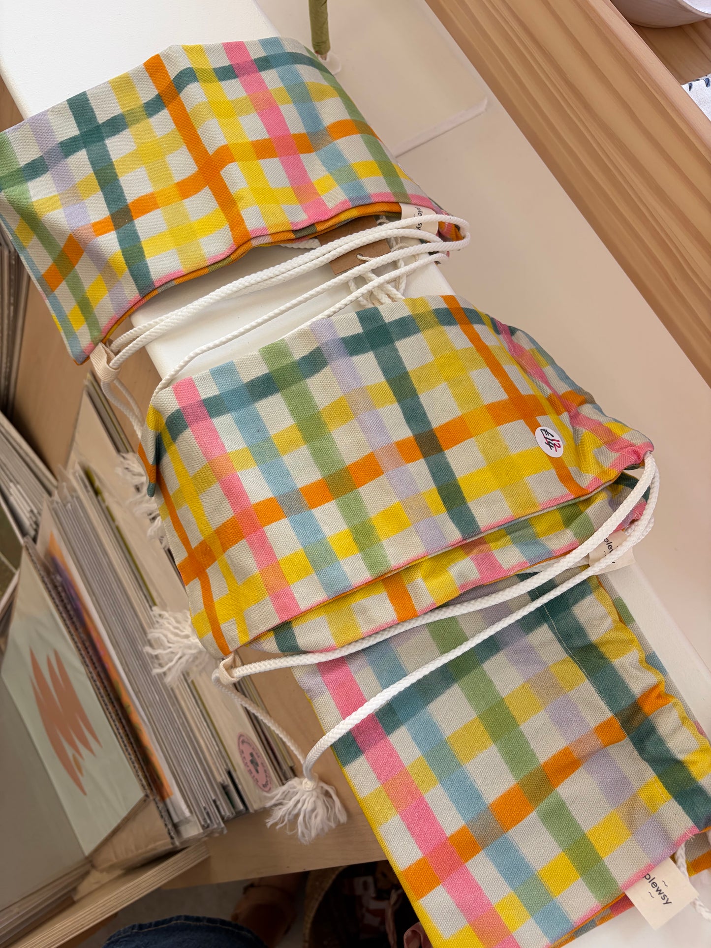 *Sale* Children's Gingham Drawstring Bag
