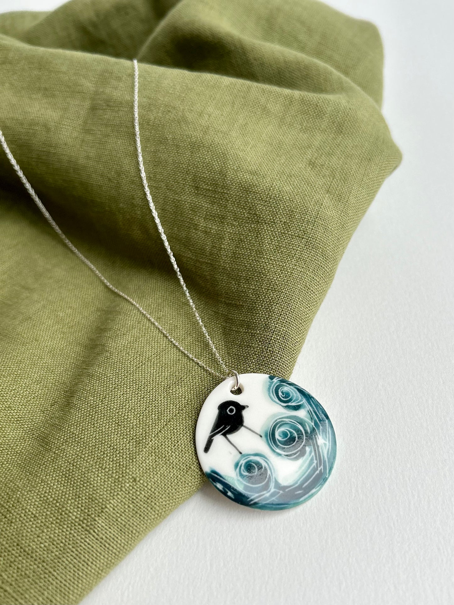 Bird on Waves Porcelain Necklace