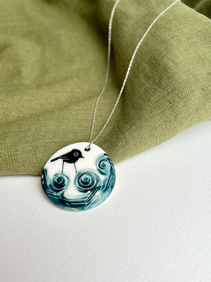 Bird on Waves Porcelain Necklace