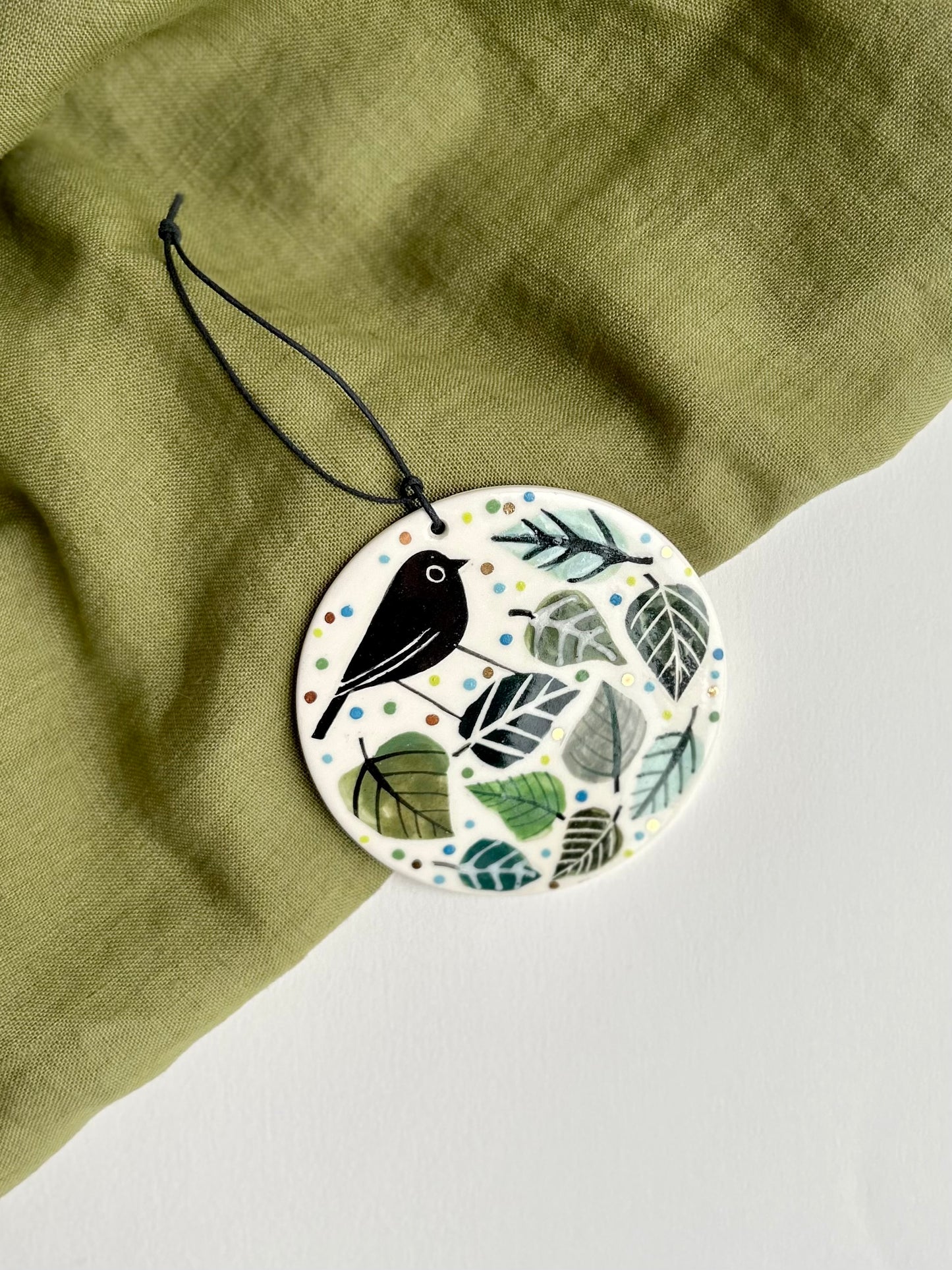 Bird Amongst Leaves Porcelain Wall Hanging