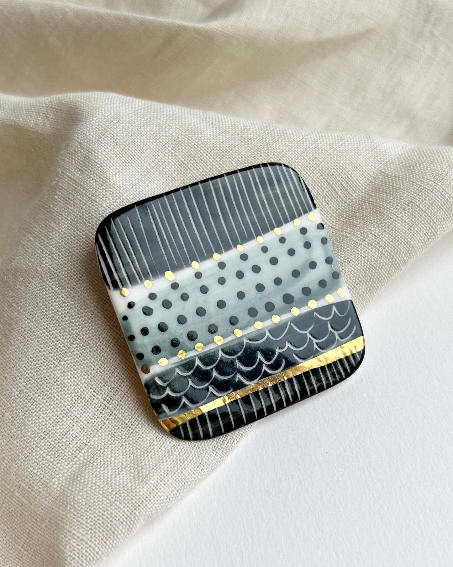 Abstract Square Porcelain Brooch