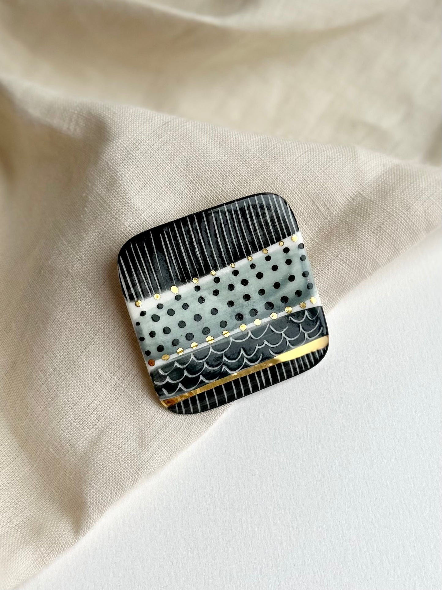 Abstract Square Porcelain Brooch