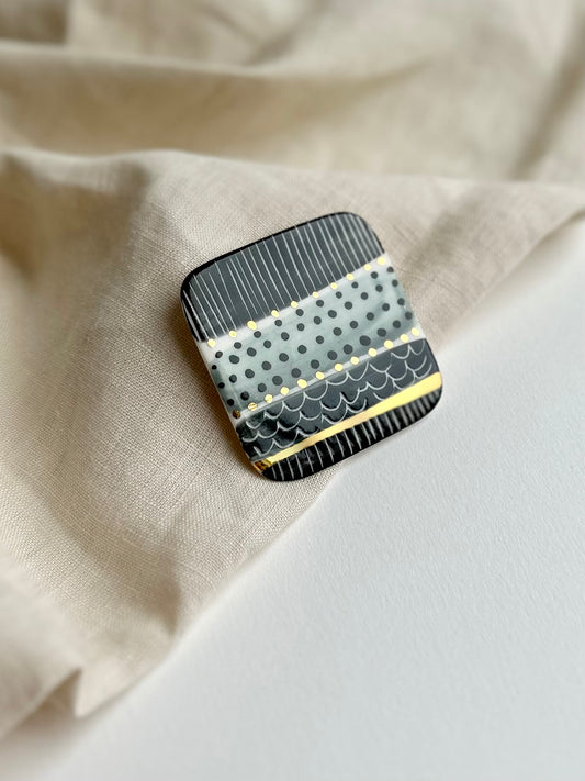 Abstract Square Porcelain Brooch