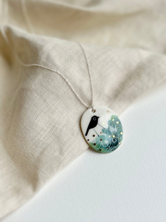 Bird Porcelain Necklace With Gold Lustre