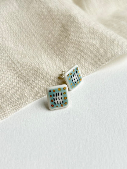 Dots Square Porcelain Earrings