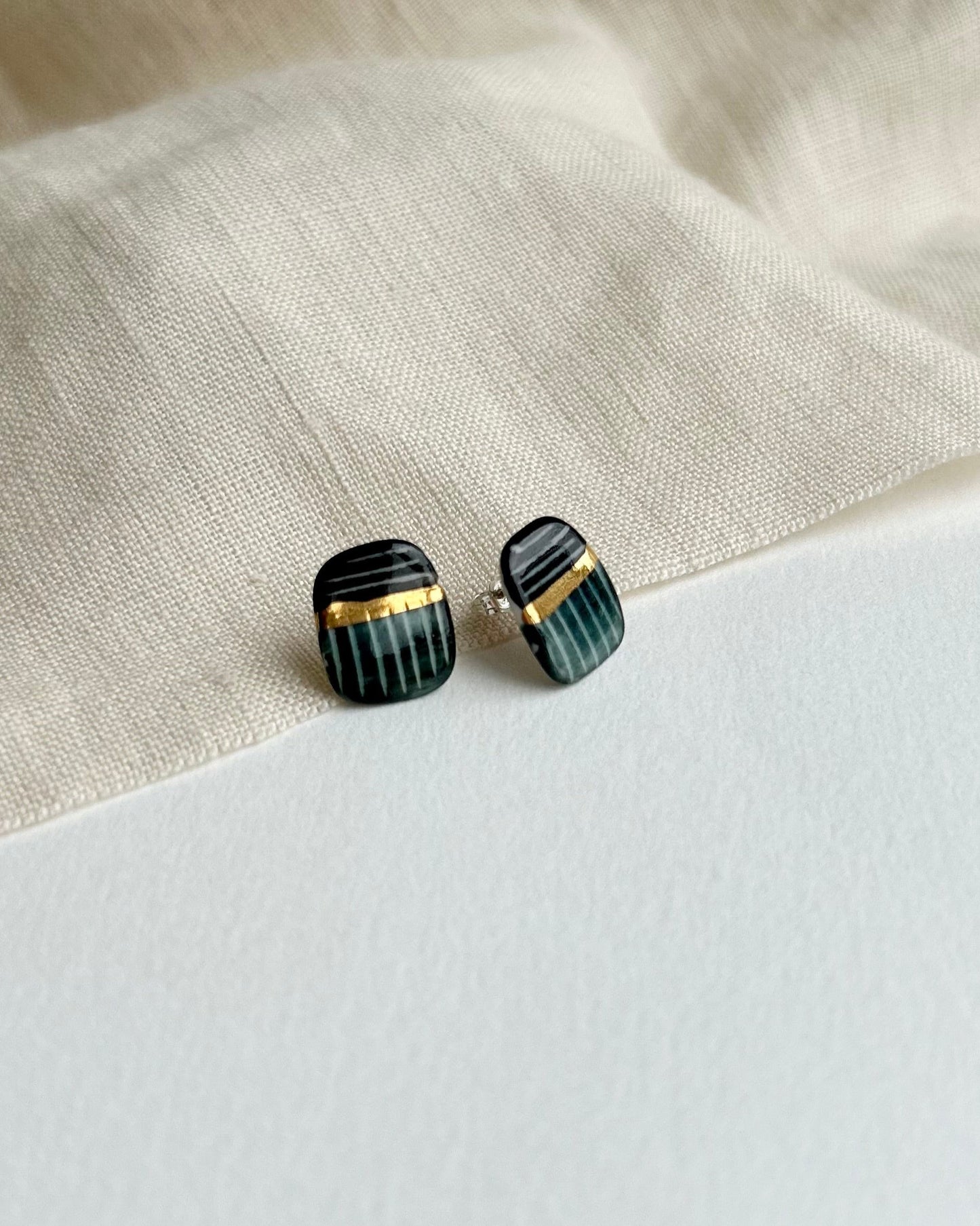 Stripe Square Porcelain Earrings