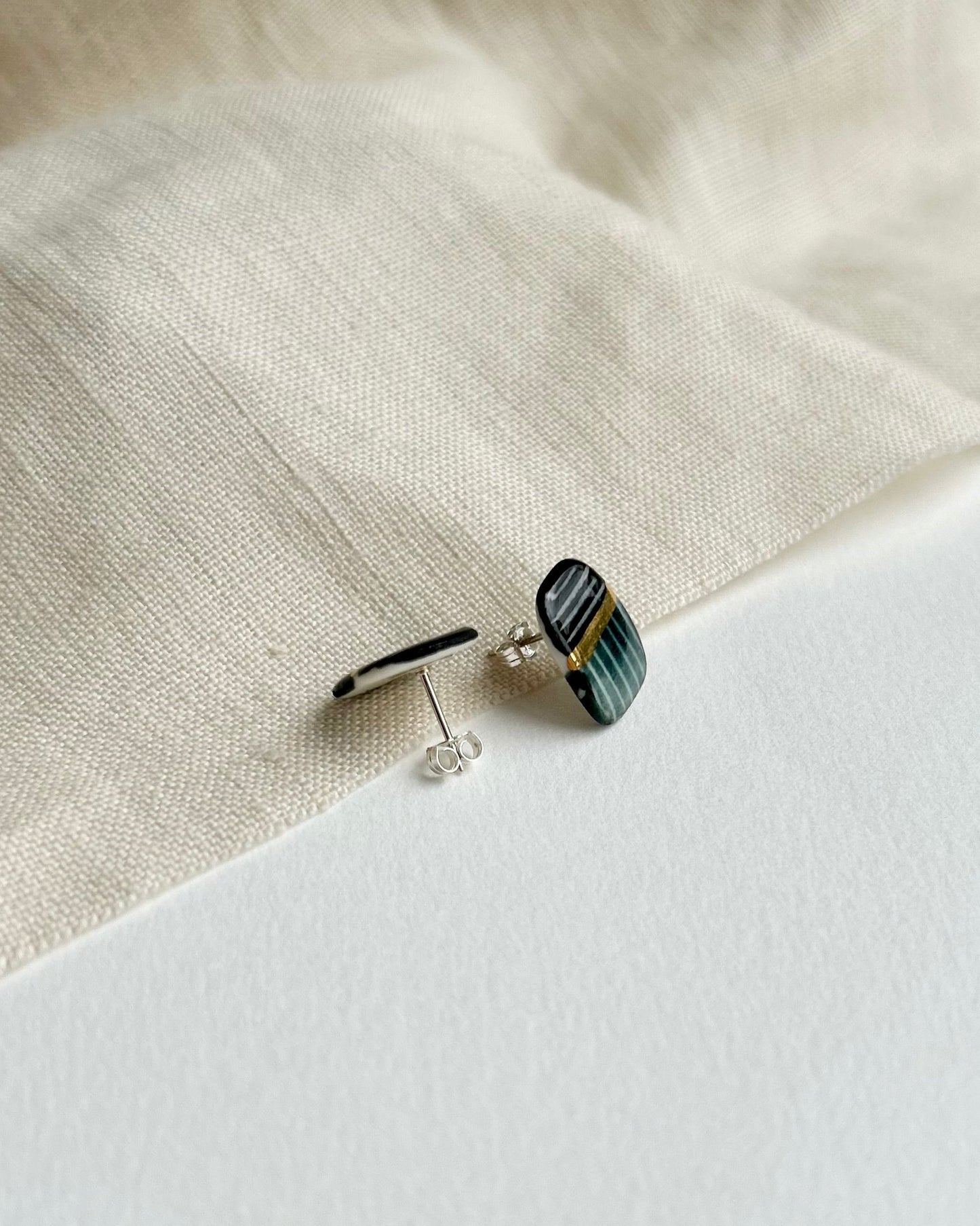 Stripe Square Porcelain Earrings