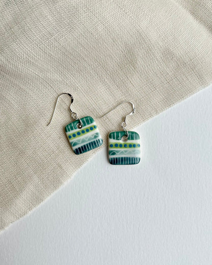 Square Patterned Porcelain Drop Earrings