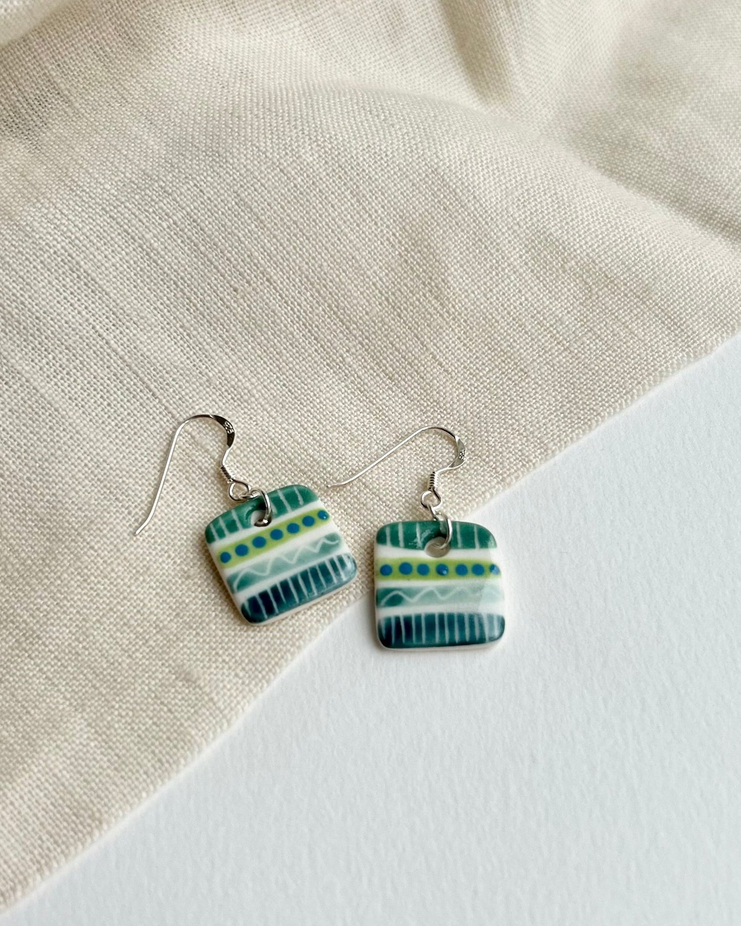 Square Patterned Porcelain Drop Earrings