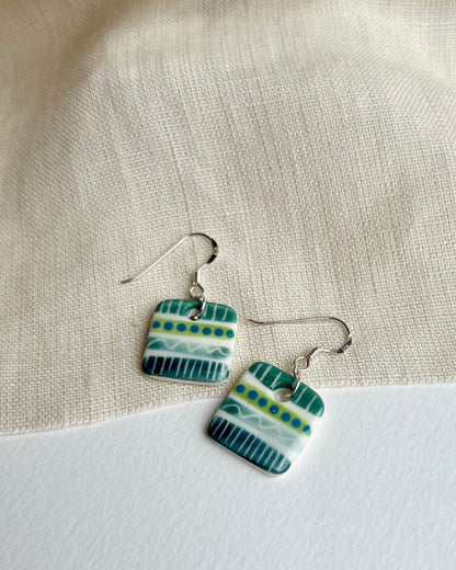 Square Patterned Porcelain Drop Earrings