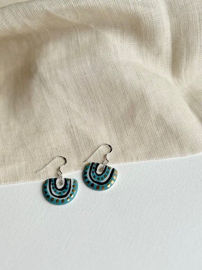 Blue Half Circle Porcelain Drop Earrings