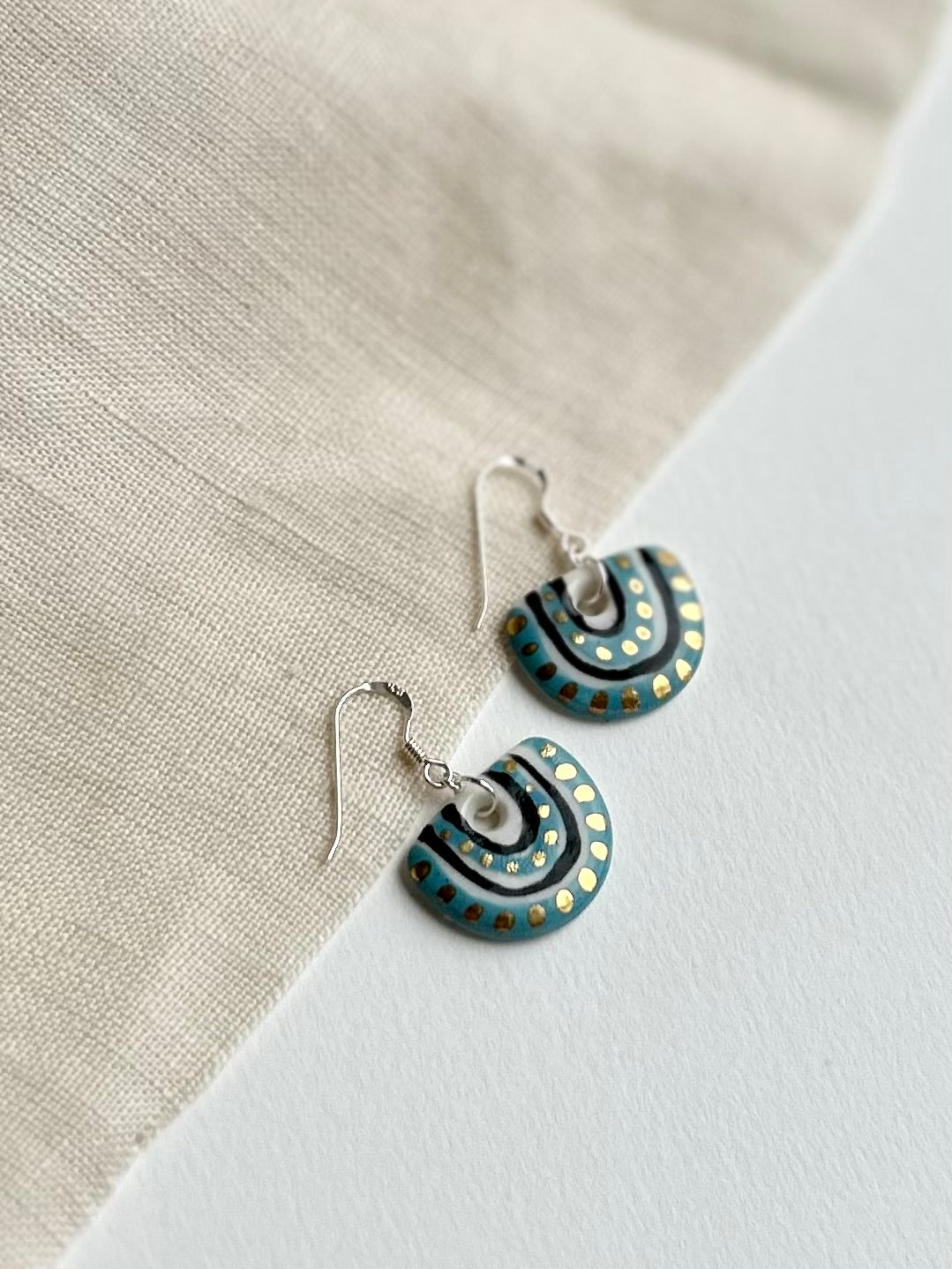 Blue Half Circle Porcelain Drop Earrings