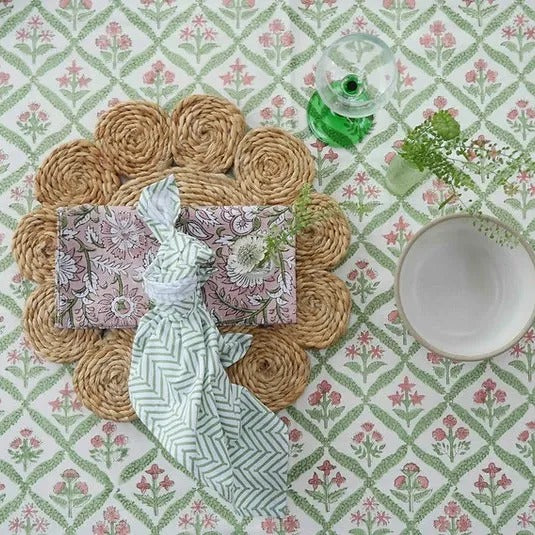 Pink and Green Trellis Tablecloth