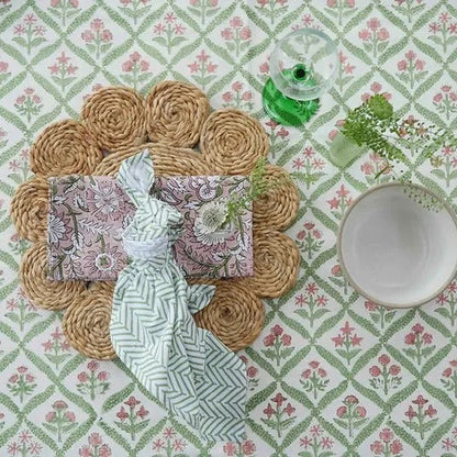 Pink and Green Trellis Tablecloth