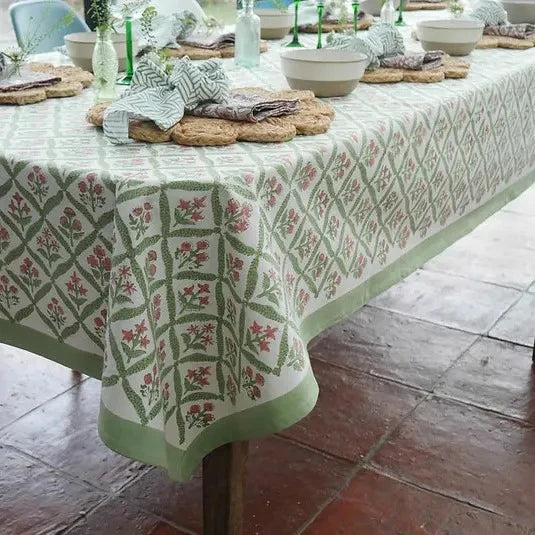 Pink and Green Trellis Tablecloth