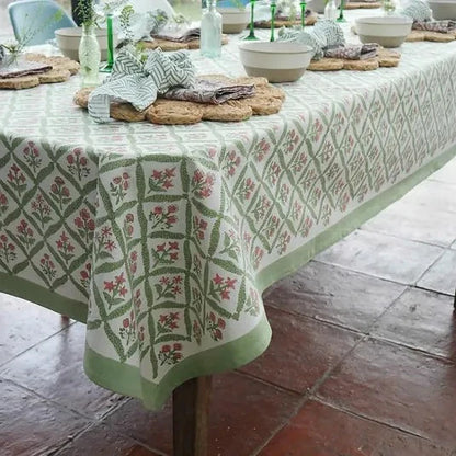 Pink and Green Trellis Tablecloth