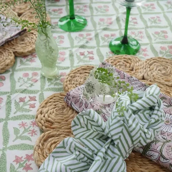 Pink and Green Trellis Tablecloth