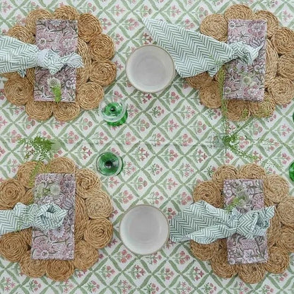 Pink and Green Trellis Tablecloth