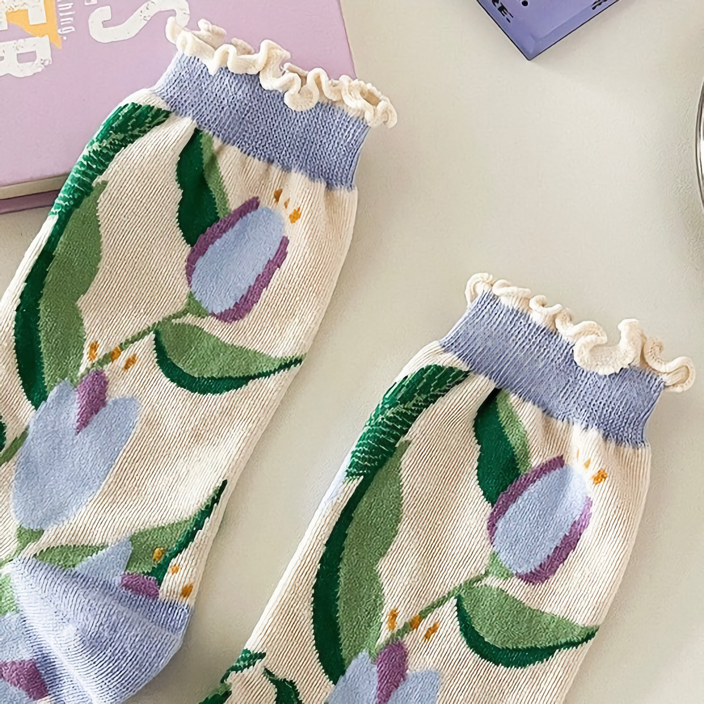 Purple Floral Cotton Socks