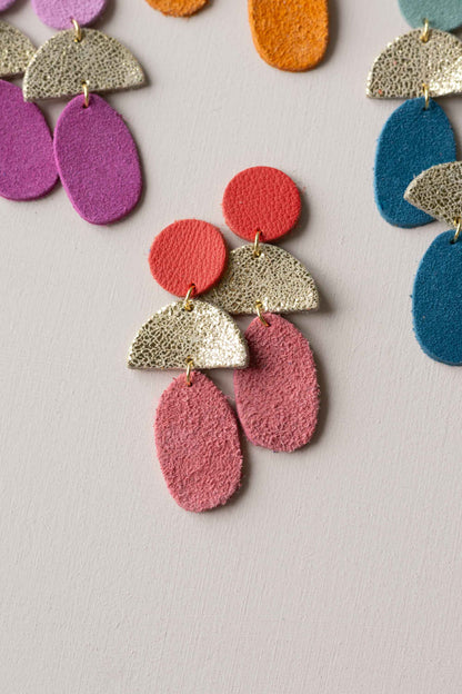 Bamaluz Dangle Leather Stud Earrings