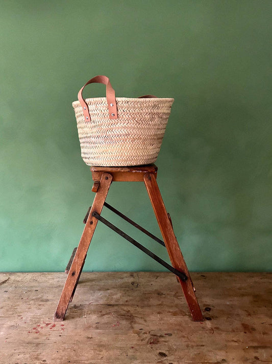 Round Leather Handle Storage Basket