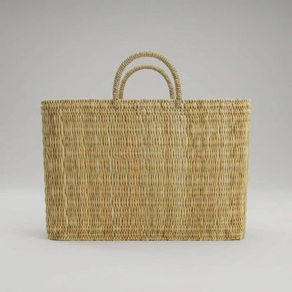 Natural Woven Reed Market Basket Tote