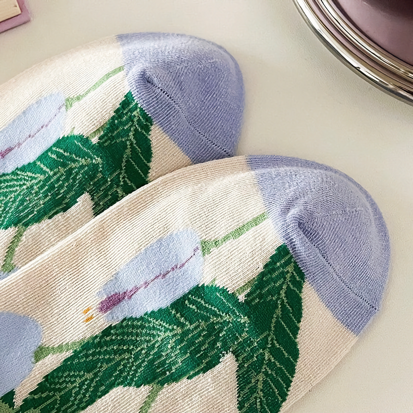 Purple Floral Cotton Socks