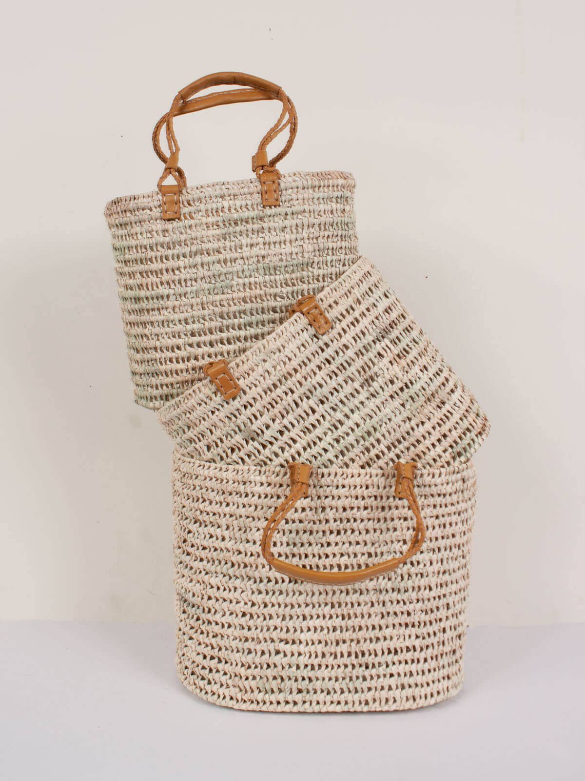 Leather Handle Baske-Mustard