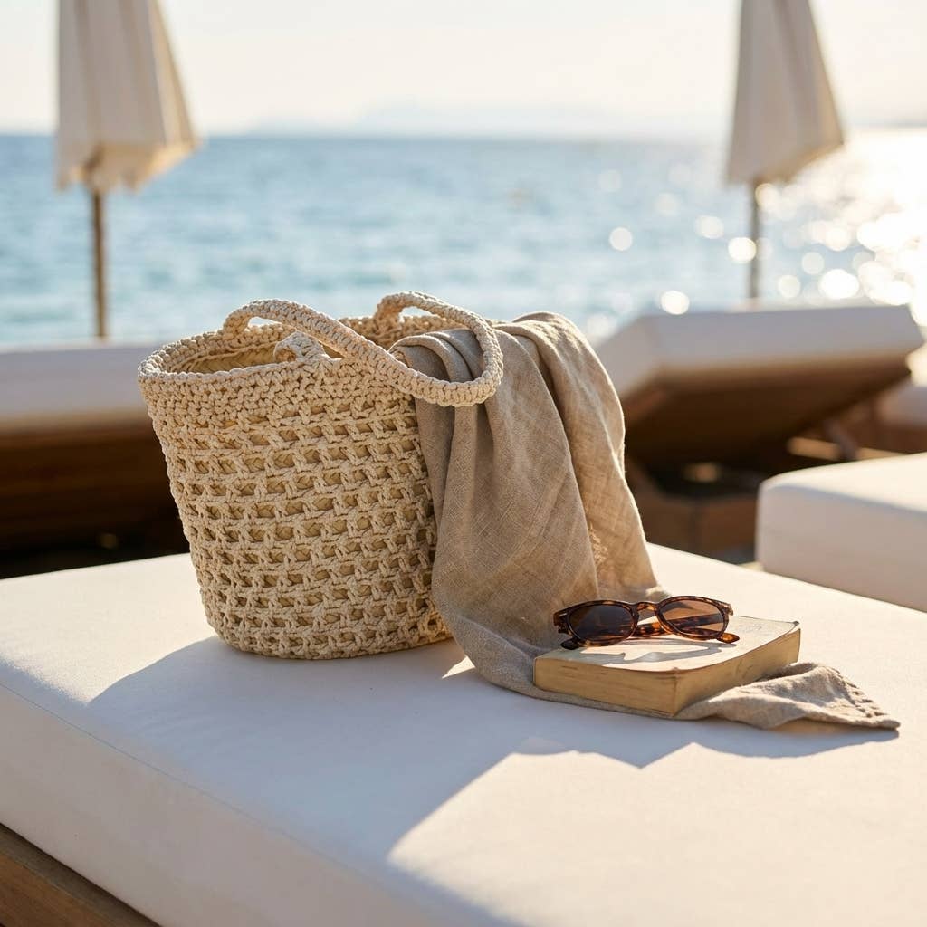 Straw Bucket Bag with Crochet Overlay