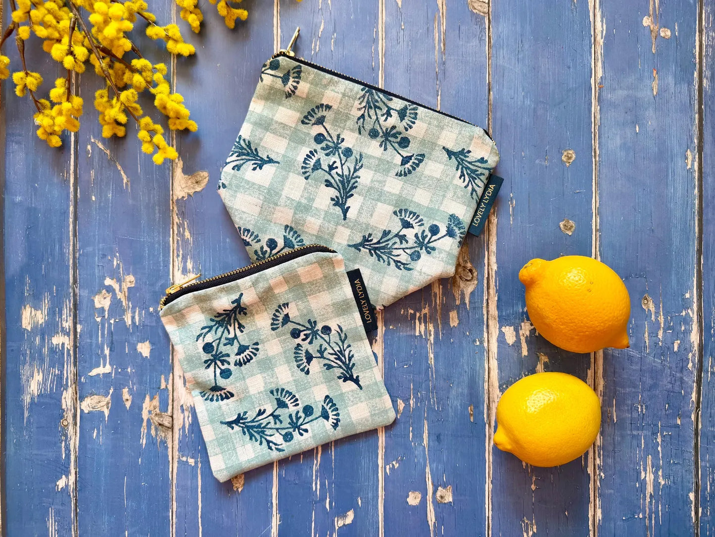 Blue Daisy Gingham Mini Zipper