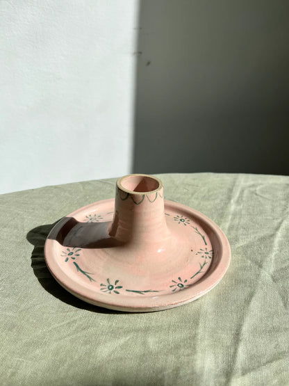 Pink Ceramic Candlestick Holder