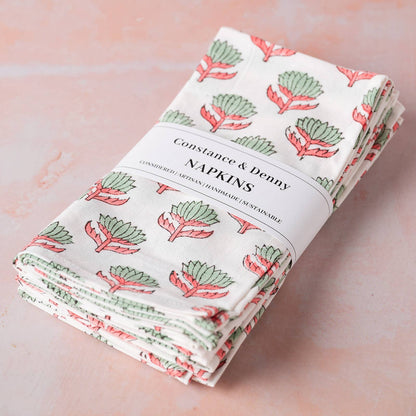 Lotus Flower Sage & Pink Cotton Napkins