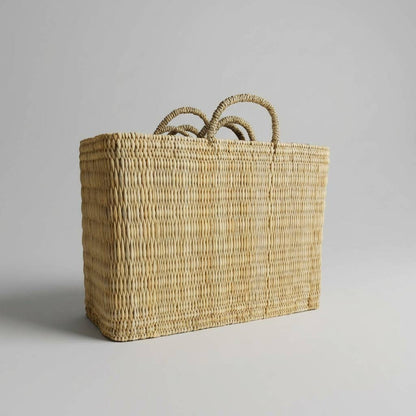 Natural Woven Reed Market Basket Tote