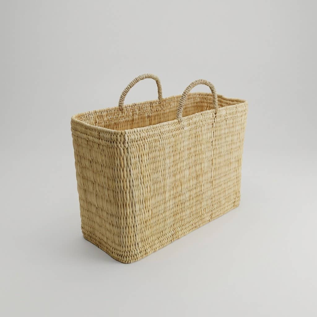 Natural Woven Reed Market Basket Tote